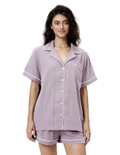 Image of BESTOUCH Womens Pajama Sets: 100% Cotton Muslin Linen Feel | Button Soft Comfy Breathable Classic Sleep Pjs 2 Piece