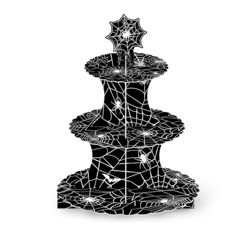 Nicime Spider Web Cupcake Stand, 3 Tier Cool Hero Party Cardboard Round Serving Tray Stand Dessert Tower Cupcake Holder, Kid Funny Birthday Supplies
