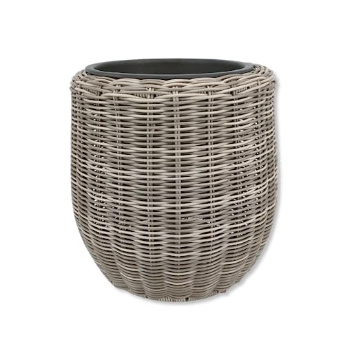 Ivyline Balkon-Übertopf Aus Rattan – 46 Cm, Grau, Wasserdichtes Innenfutter