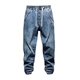 CHENWEIHAI Jeans Vaqueros Pantalon Vaqueros De Hombre Street Fives Binding En Las Piernas Cintura Elástica Cordones Ajustables Pantalones De Chándal XL Blue