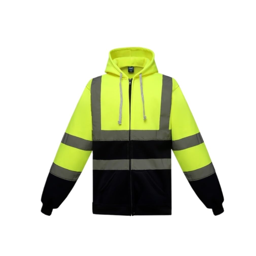 Warnweste， Herren-Sicherheitsjacke, Reflektierender Winter-Warmer Kapuzenpullover, Bauarbeiten Reflektierendem