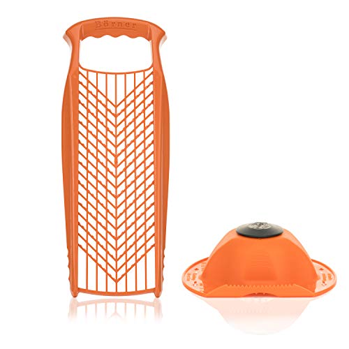Börner Reibe PowerLine + Fruchthalter (2er Set) • Raspel grob & fein • Küchenreibe für Gemüse, Obst, Käse & Schokolade • Multi Gemüsereibe, Gemüsehobel, Käsereibe • Farbe: Orange