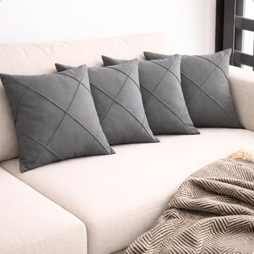 Kit 4 Capa Almofada Suede Drapeada Cinza Aveludada 45x45cm Decora...