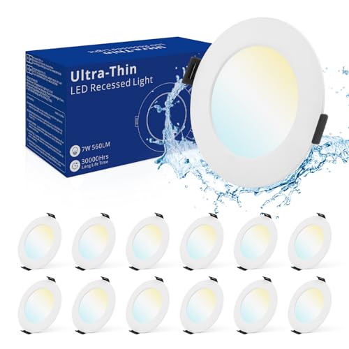 Bojim Foco Empotrable LED Techo 7W, 12 Pack IP44 Ojos de Buey 3000K Blanco Cálido 4000K Blanco Neutro 6000K Blanco frío 560 Lumen, Foco Downlight LED Techo 220V ultradelgado 25mm, Agujero 95mm -110mm