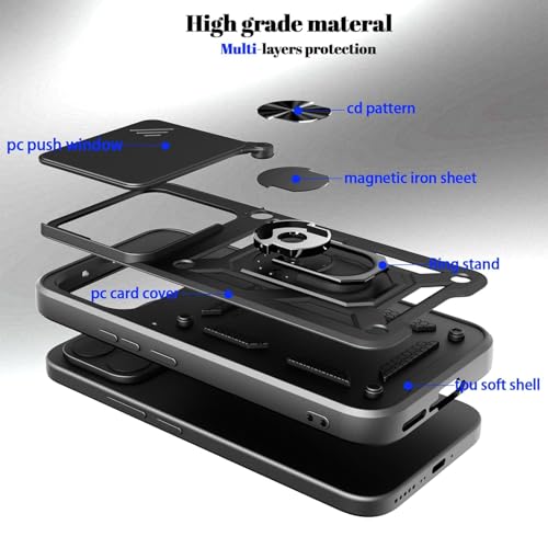 Image of Luxe Back Cover Compatible for Vivo V70 5G / Vivo V70 Elite 5G | D10 Tough Armor Case | Sliding Camera Shield | 360 Protection | Kickstand Ring Holder | Military-Grade Bumper Case - Black