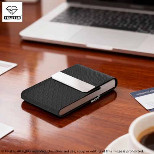 Image of FELSTAR Pu Leather & Metal Business Card Holder /Credit /Visiting Men and Women Corporate Gift (S Black)