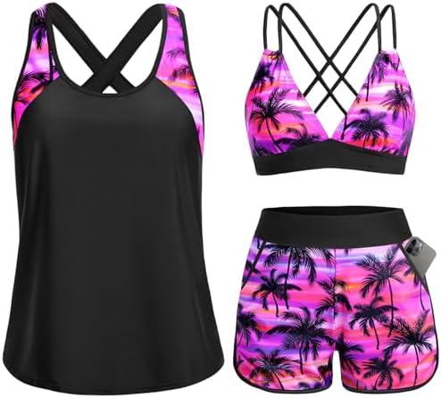 Daci Women 3 Piece Tankini Swimsuits - Tummy Control Tank Top wit...