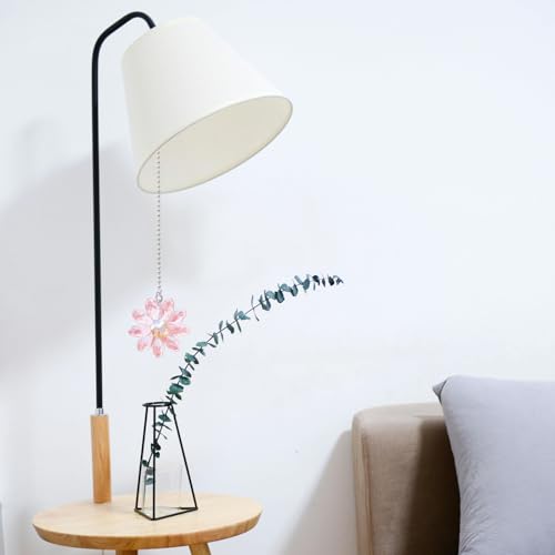 Image of LEFERS Ceiling Fan Pull Chain, 2 Pieces 1.8 inch Crystal Glass Flower Pendants with 24 inch Ceiling Fan Chain Extender and Connector (Pink)