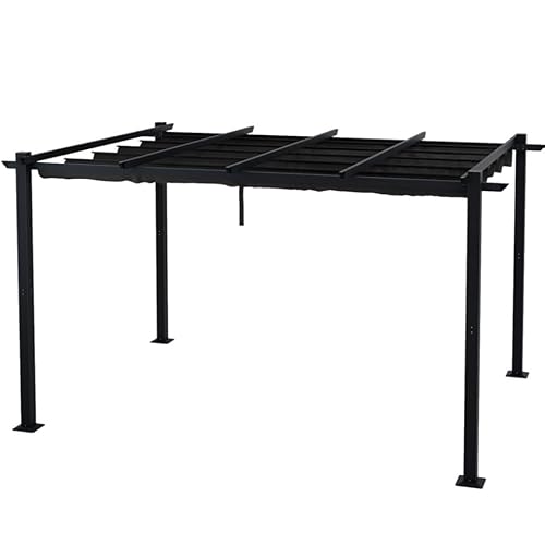 Avril Paris Tonnelle Pergola Aluminium 3x4 m Anthracite - Toile en 100% Polyester Coulissante Rétractable Grise - Pergola Jardin Exterieur - Résistante aux UV – Toile Densité 180 g/m2 - BERCY XL