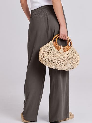 Image of ANRABESS Women Linen Palazzo Pants Summer Boho Wide Leg High Waist Casual Lounge Pant 2026 Beach Travel Vacation Outfits