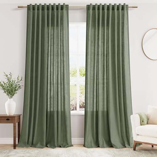 Image of Nanspring Olive Green Linen Curtains W60xL90 Inch Long for Living Room