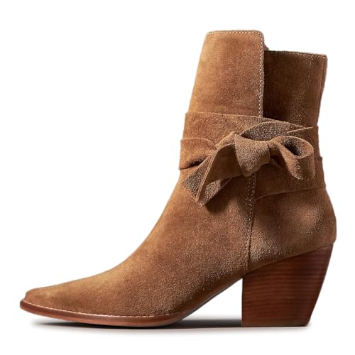 Milooey shoes Women's Almond Toe Ankle Boots Stacked Chunky Heels Ankle Strap Bowknot Short Booties Casual Daily Shoes Size 4-16 US2