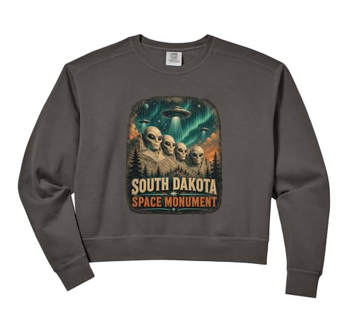 Womens Funny Mount Rushmore South Dakota for Alien UFO Enthusiasts Comfort Colors Crop Sweatshirt