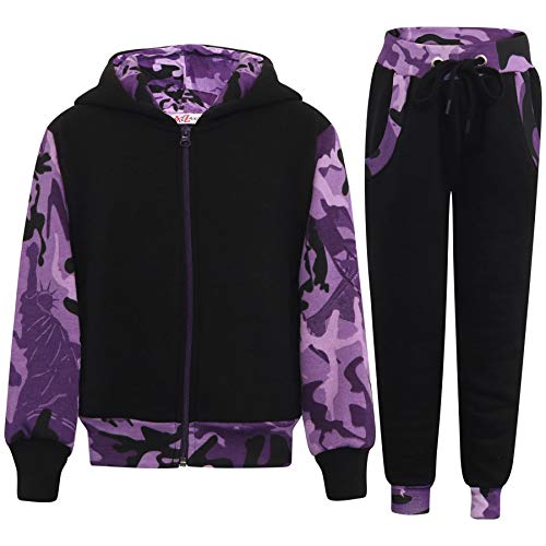 A2Z 4 Kids Chándal de diseño de camuflaje en contraste con forro polar morado con capucha para niñas de 2 3 4 5 6 7 8 9 10 11 12 13 años Cover