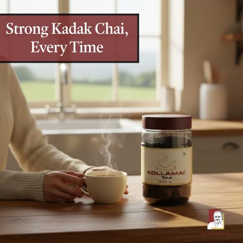 Image of KOLLAMAI Premium Assam CTC Black Tea Leaves | Strong Kadak Chai Patti | 1kg Jar (Pack of 1) | Makes 400 Cups