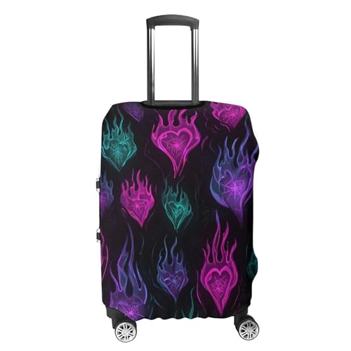 Glowing Neon Goth Flames Luggage Covers Washable Travel Suitcase Cover Elastic Baggage Protector4