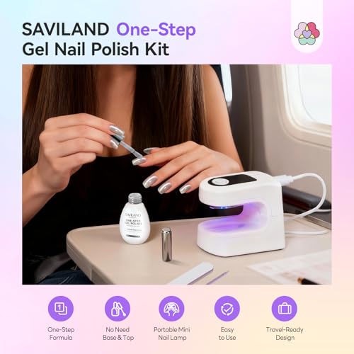 Image of SAVILAND Glassy Cat Eye One-Step Gel Polish Kit: 5-In-1 Jelly Silver Magnetic Gel Nail Polish with Fast Curing Mini U V Nail Lamp Magnet CatEye Nails Home Easy To Use Women Gift 15ML Travel