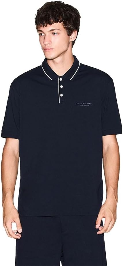 Armani Exchange Mens Regular Fit Small Text Logo Polo