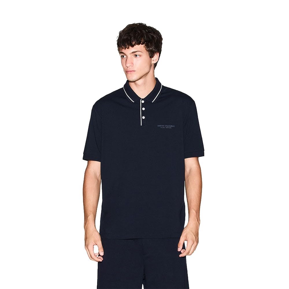 Armani Exchange Navy Blue Regular Fit Polo Shirt In Stretch Jersey