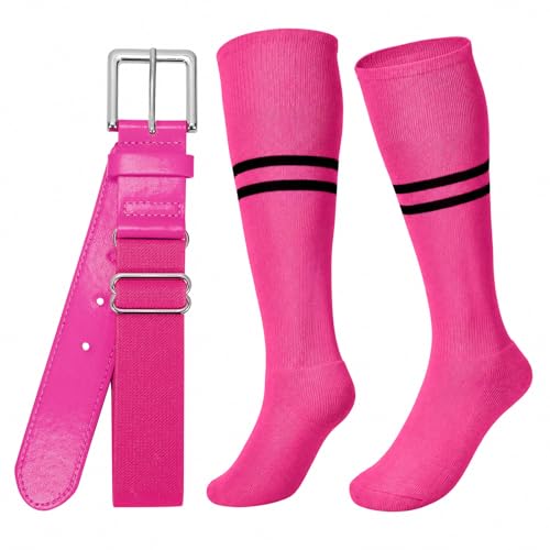 Image of XZQTIVE Baseball Softball Socks and Belt Combo Set Adjustable Softball Socks and Elastic Belt for Kids Youth Adult