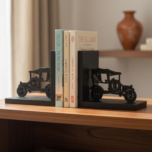Image of eCraftIndia Wooden Book End with Jeep Showpiece for Home Decor Office Table | Gift for Housewarming Birthday