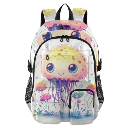 Mochilas universitarias de medusas blancas de 17.5 pulgadas con compartimentos grandes