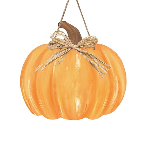 Bolisom Fall Thanksgiving Orange Pumpkin Front Door Sign, Autumn Wood...