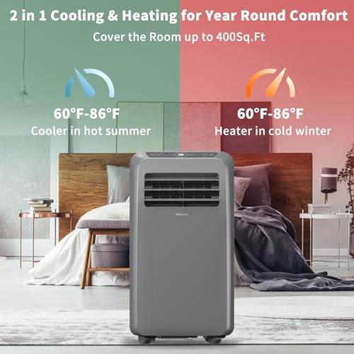 Image of Shinco 10,000 BTU Grey Portable Air Conditioner with Heater up to 400 Sq. Ft, Ac Heater Combo Window Unit, Portable AC Unit with Dehumidifier & Fan, Cools & Heats,Remote Control and Window Kit