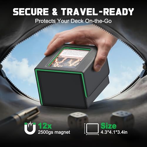 Image of Kabinka MTG Deck Box with Window, Commander Deck Box for Trading Cards, Holds 110+ Double Sleeved Cards, Fits TCG CCG EDH (Black Green)