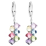 Gem Avenue 925 Sterling Silver Made with Swarovski Elements Multicolor Crystal Handmade Cluster Style Leverback Drop Earrings