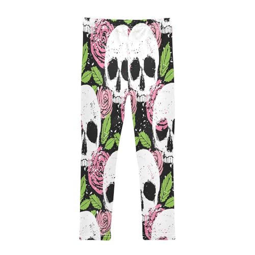 Bolaz Toddler Girls Leggings Printed Yoga Pants Leggings Pink Rose White Skull for Kids2