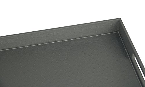 HofferRuffer Ostrich Faux Leather Rectangular Decorative Serving Tray with Handles for Coffee Table, Breakfast, Tea, Food, Butler, Grey Ostrich PU Leather, 17.7 x 13.8 x 2 inches