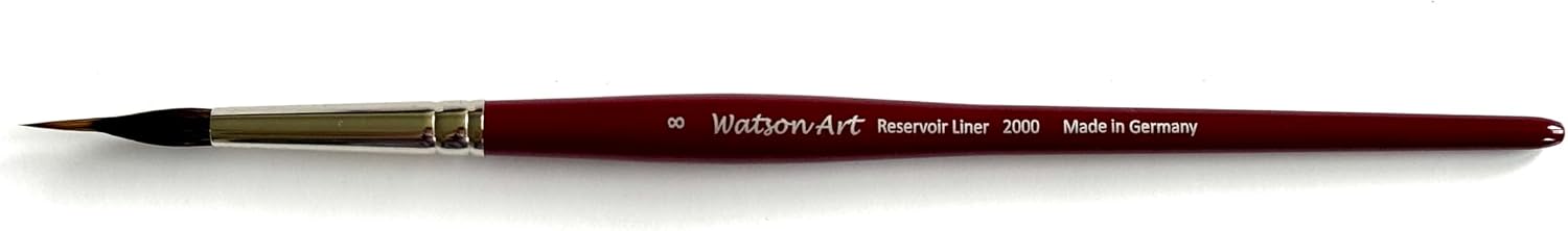 Reservoir Liner Brush, Size 8, Series 2000, Natural Hair – Red Sable and Squirrel Hair, Short Handle, Professional Fine Detail Brush for Watercolor, Ink and Gouache, Made in Germany