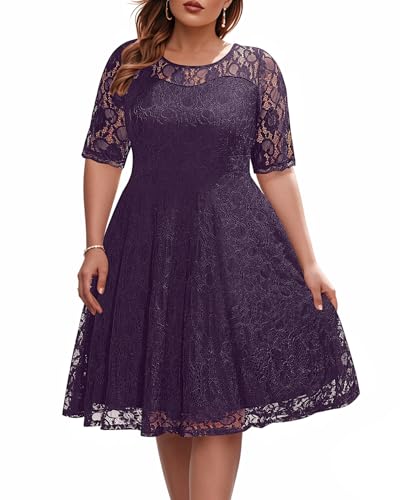 Plus Size Dresses for Wedding Guest Purple Cocktail Lace Semi Formal Graduation Plum Party Summer Bridesmaids Midi Dress