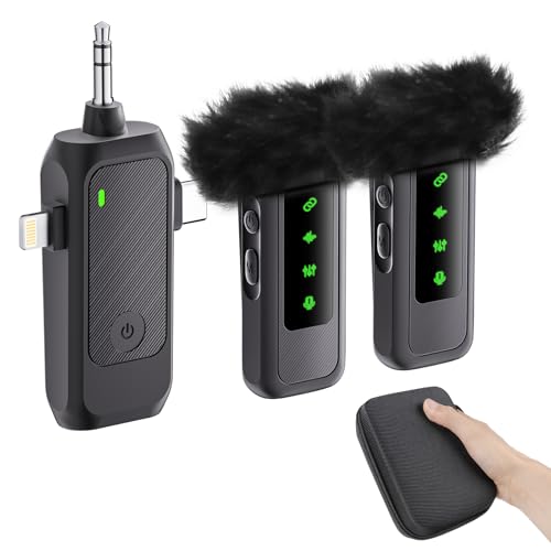 PILSAMAS Wireless Lavalier Microphone 2Pack for Camera/iPhone/Android/PC, 130FT Range, Noise Canceling