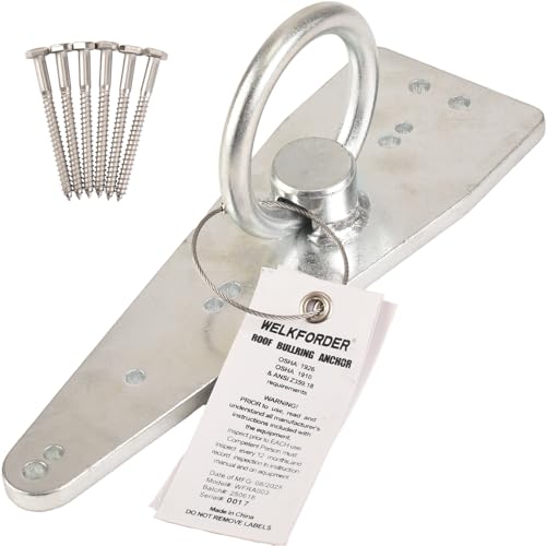 WELKFORDER Bull Ring Roof Anchor [RuggedReusable Zinc Plated Steel] ANSIOSHA Compliant Fall Protection Positioning Equipment
