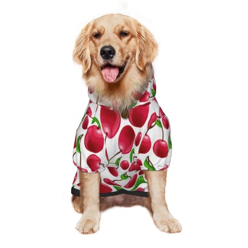 Disfraz para perro con capucha y estampado cerezas rojo miniatura 2