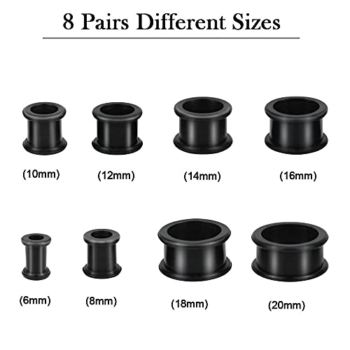 KBNIAN 8 Paar Silikon Tunnel Schwarz Silikon Double Flared Ohr Expander Dünn Ohrpiercing Expander Flesh Ohr Tunnel Plug mit 8 Größen (6-20mm)