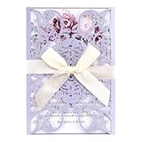 50pcs Laser Cut Wedding Invitations with Envelopes and Rsvp Cards Purple Blank Wedding Invitation Kit Personalized Quinceanera Card for Baby Bridal Shower Graduation Sweet 16 Invitaciones para Boda