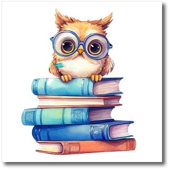 3dRose Cute Owl in Glasses Standing On A Stack of Books... - Iron on Heat Transfers (ht-383662-1)