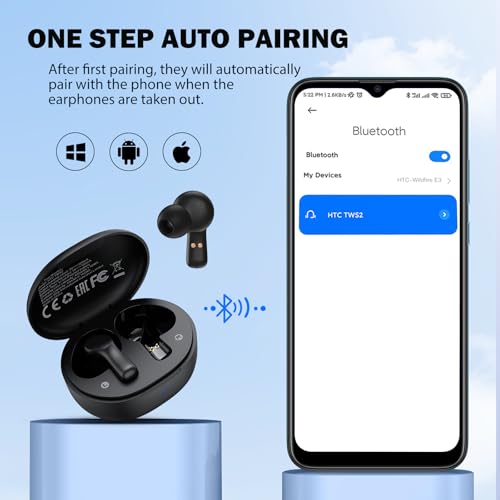 Image of HTC Wireless Headphones Bluetooth 5.1 Sports Earbuds with Microphone - Compatible with iPhone, Xiaomi, Sony, Samsung - Black