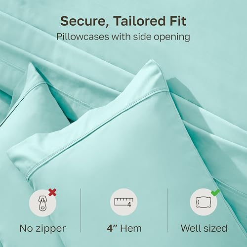 Image of California Design Den 400 Thread Count 100% Cotton Pillowcases, Seafoam King Pillowcase Set of 2, Long - Staple Combed Pure Natural Cotton Pillow Cases, Soft & Silky Sateen Weave
