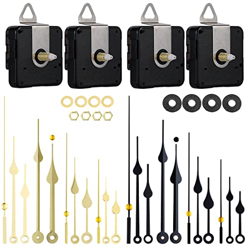 EMOON 4 Pcs Different Shaft Clock Mechanism kit with 8 Pack Clock Hands, DIY Wall Clock Repair Replacement Motor Parts.(Total Shaft Length (Total Shaft length16.5mm,20mm,20mm,23mm)