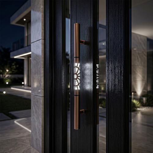 Image of Luxury LED Main Door Handle with Sensor Touch | 18.5 Inch Pull Push Handle for Home, Office, Hotel & Villa | PVD Rose Gold Finish Stainless Steel Door Handle | 300mm Hole to Hole - Pack of 1