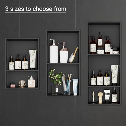 Ralbay No Tile Needed Shower Niche for Bathroom Storage 30" x 12" Black Recessed Wall Niche,Three Shelves,Stainless Steel (Matte Black) by Ralbay - Used condition - Image 9