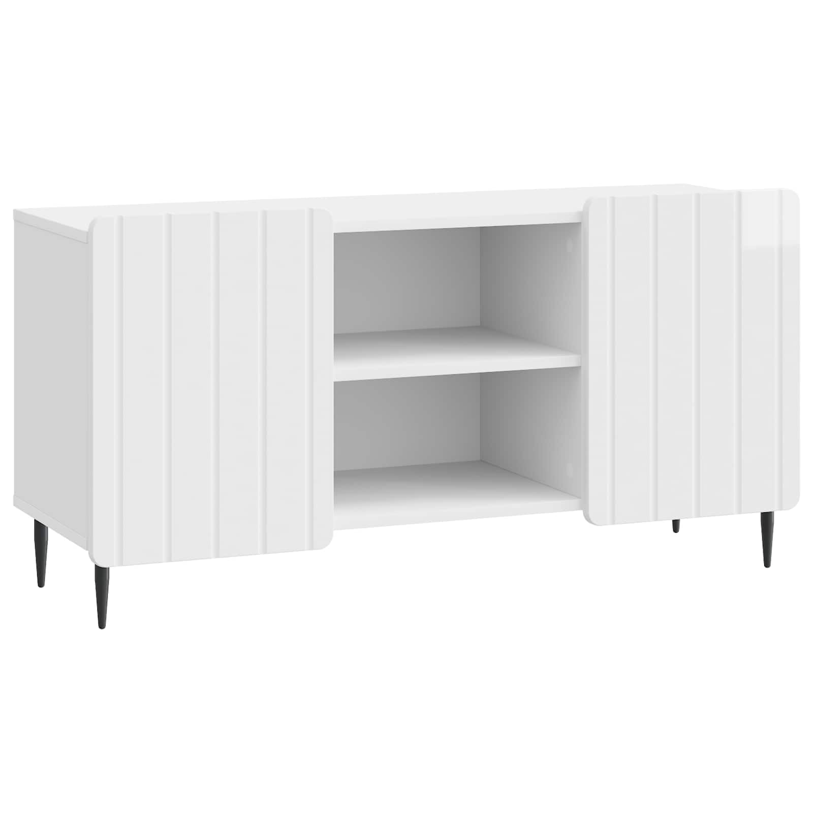 Meuble TV blanc brillant 102 cm avec portes pivotantes pour salon moderne