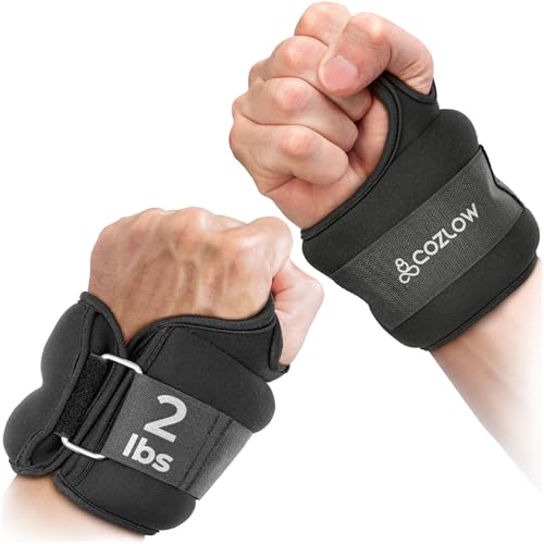 Cozlow - Wrist Weights with Thumb Loops - 1 Pair, 2 lbs Each - Weighted Wristbands for Men & Women - Wearable Gloves for Running, Walking, Exercise & Strength Training - Workout Wrist Wraps