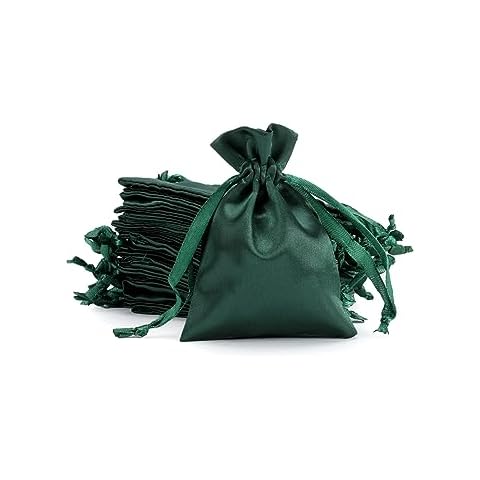 Tapleap 3x4 inches Green Satin Cloth Bags, For Wrapping New Year Gifts, Birthday, Wedding or Baby Shower Party Drawstring Favor Bags, Jewelry Bags, 30 per Pack Cover