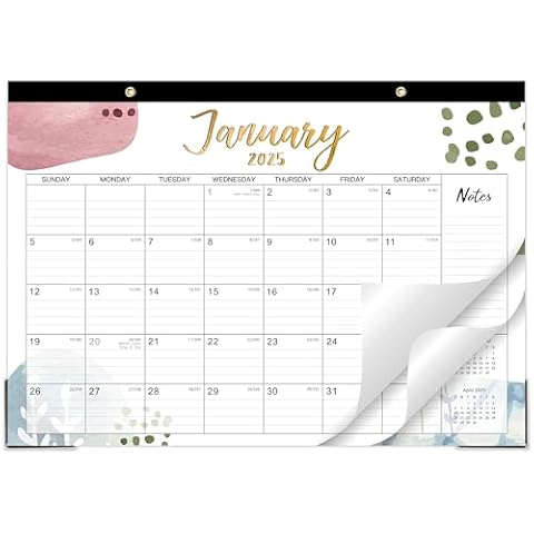 2025 Desk Calendar - Calendar 2025 Desk, Jan. 2025 - Dec. 2025, 12" x 16.8", 12 Months Calendar Pad with Corner Protectors, Cutting Line, Hanging Holes, Large Office Desk Top Calendar Cover