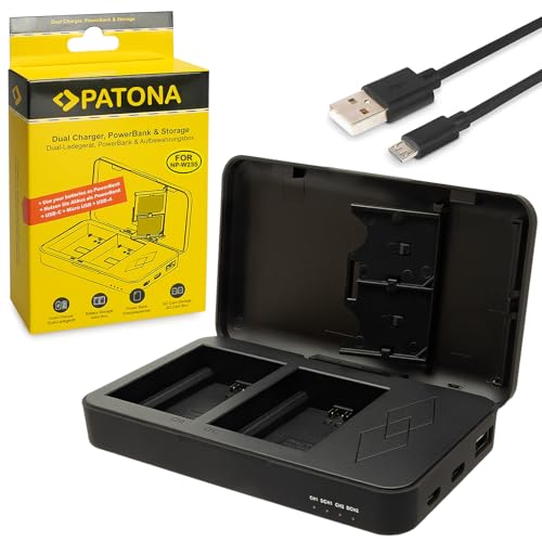 PATONA Dual Ladegerät für NP-W235 Akkus, Powerbank Funktion und Speicherkarten Aufbewahrung Kompatibel mit Fuji Fujifilm xh2 x-h2 x-h2s GFX 100 x-s20 xs20 x-t4 xt4 x-t5 xt5 xt 5 gfx-100 gfx100